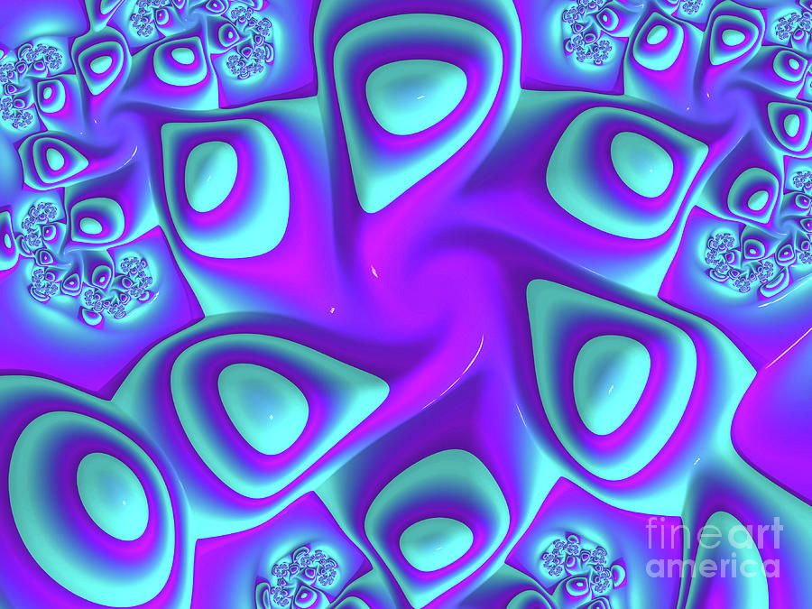 Abstract Digital Art - Unique Fractal Flower in Purple and Teal by Elisabeth Lucas