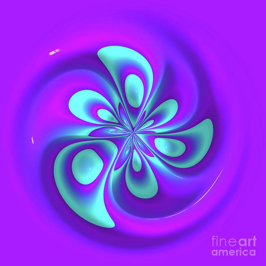 Abstract Digital Art - Unique Fractal Flower Orb in Purple and Teal by Elisabeth Lucas