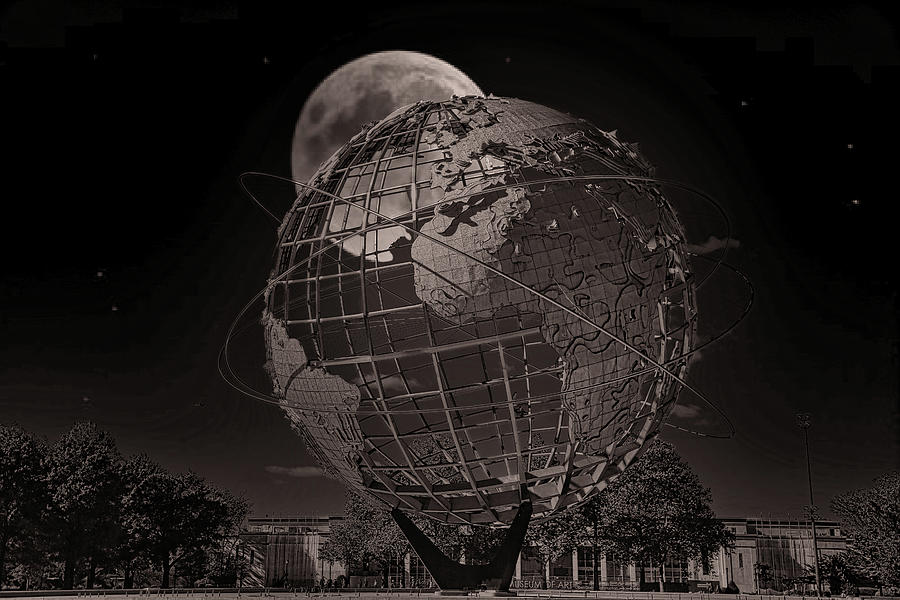 Unisphere Moon 1964 Worlds Fair NY Today 2020 Photograph by Chuck Kuhn