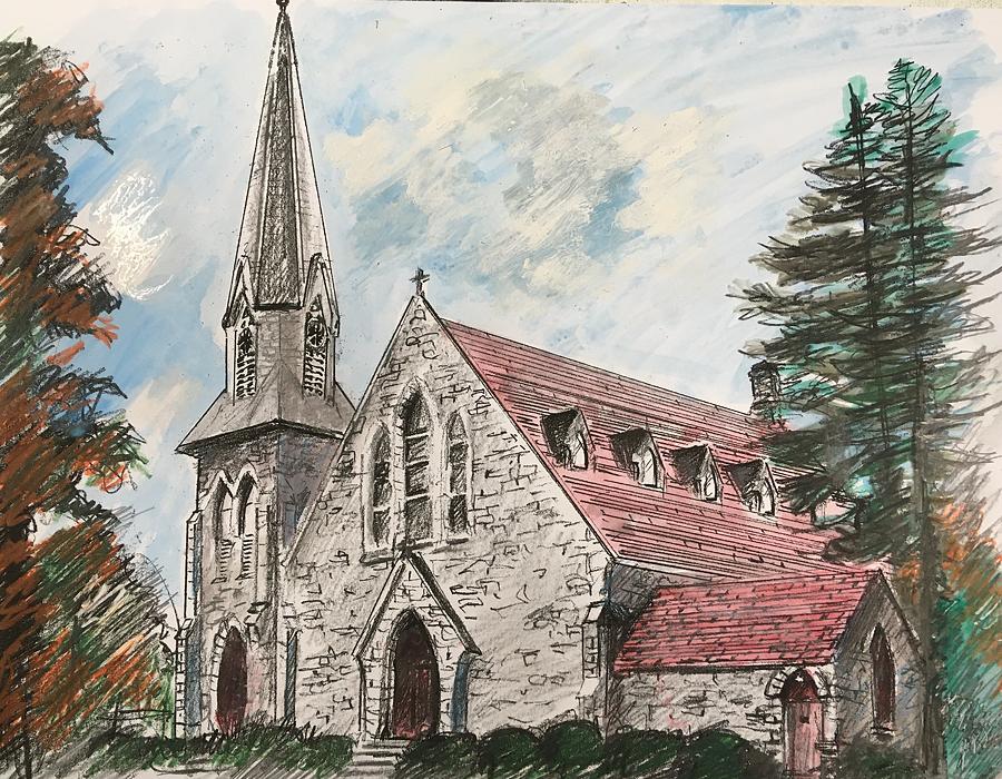 Unitarian Universalist Church Drawing by Mark Lore