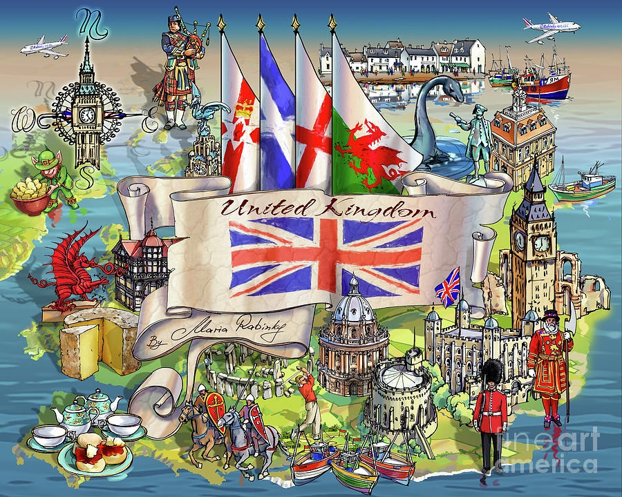 United Kingdom Digital Art - United Kingdom Illustration by Maria Rabinky