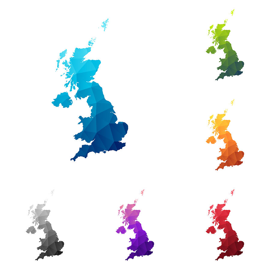 United Kingdom map in Low Poly style - Colorful polygonal geometric design Drawing by Bgblue