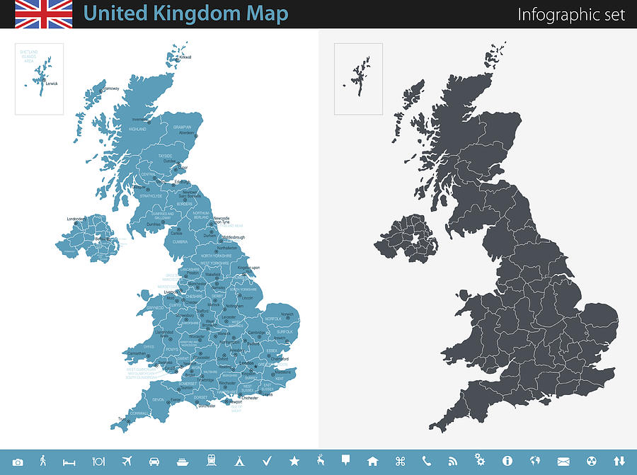 United Kingdom Map - Infographic Set Drawing by Pop_jop