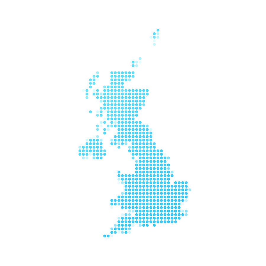 United Kingdom map of blue dots on white background Drawing by Bgblue