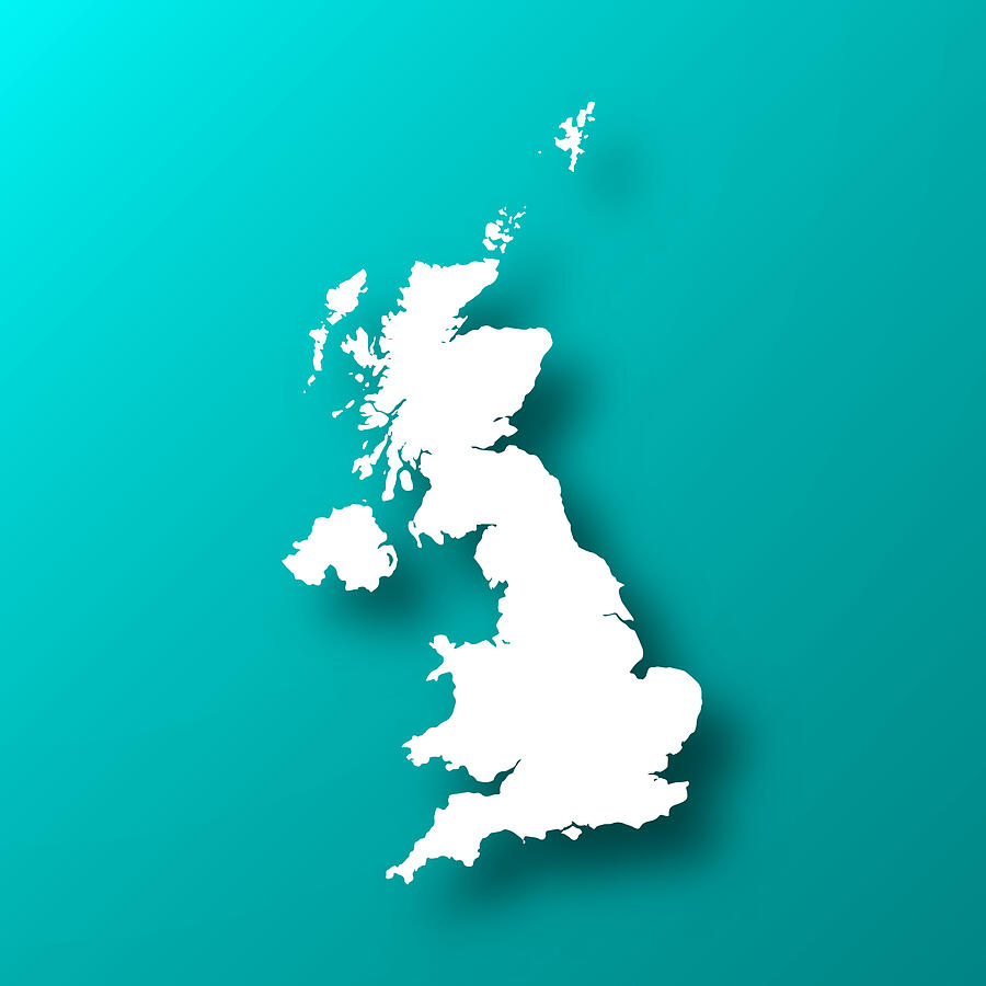 United Kingdom map on Blue Green background with shadow Drawing by Bgblue