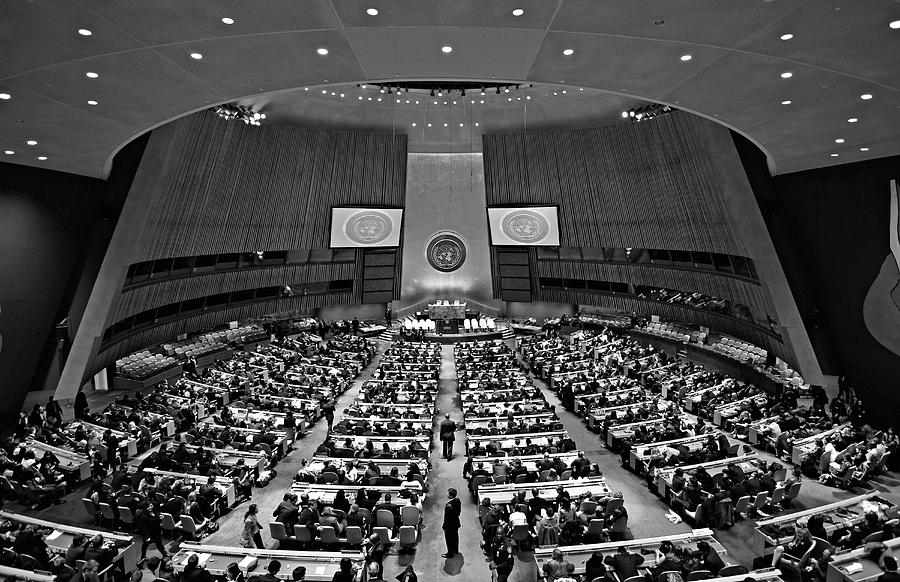 United Nations General Assembly Black and White Painting by Christopher Arndt