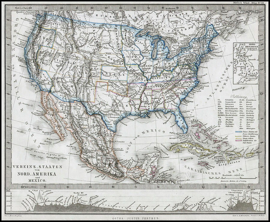 United States and Mexico Vintage Civil War Map 1862 Photograph by Carol ...