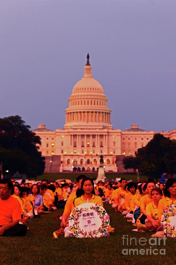 United States Capitol building and Falun Gong protest  Photograph by James Brunker