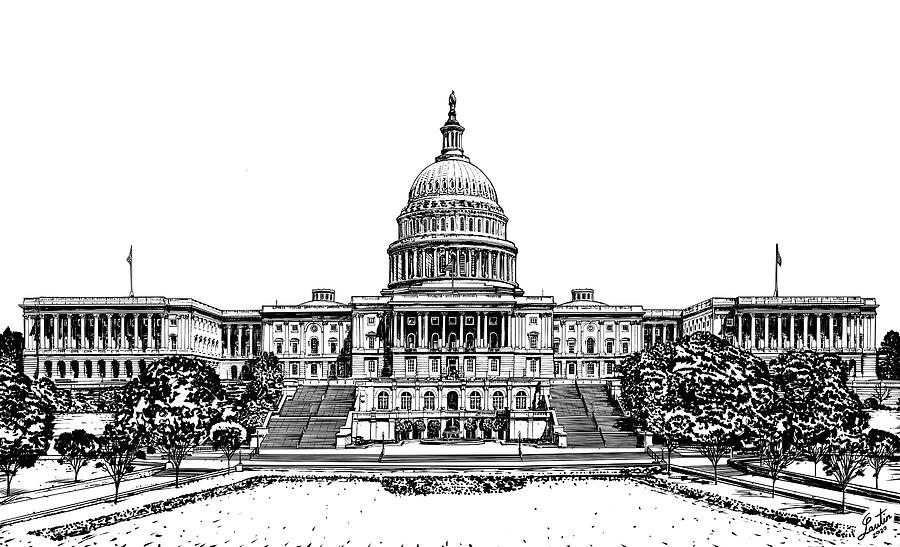 United States Capitol ,west Front - Ink Painting Drawing by Fabrizio ...