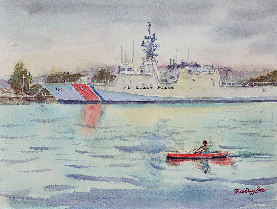 United States Coast Guard at Alameda Grand Marina California Painting by Xueling Zou