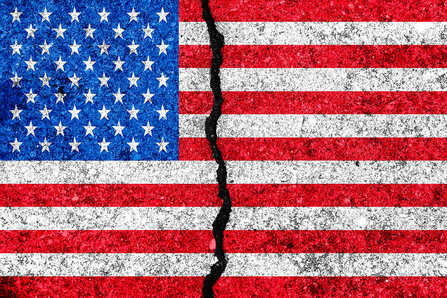 United States flag painted on cracked wall background/USA divided concept Photograph by Eblis