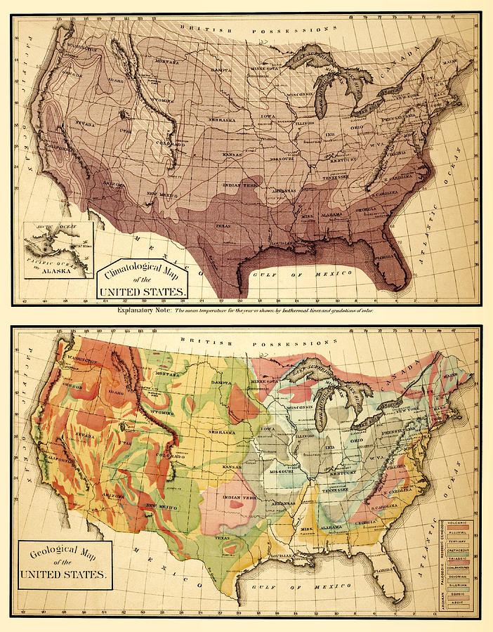 United States Geological and Climate Maps 1876 Photograph by Phil Cardamone
