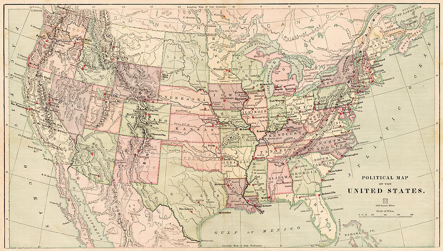 United States map 1881 Drawing by Thepalmer