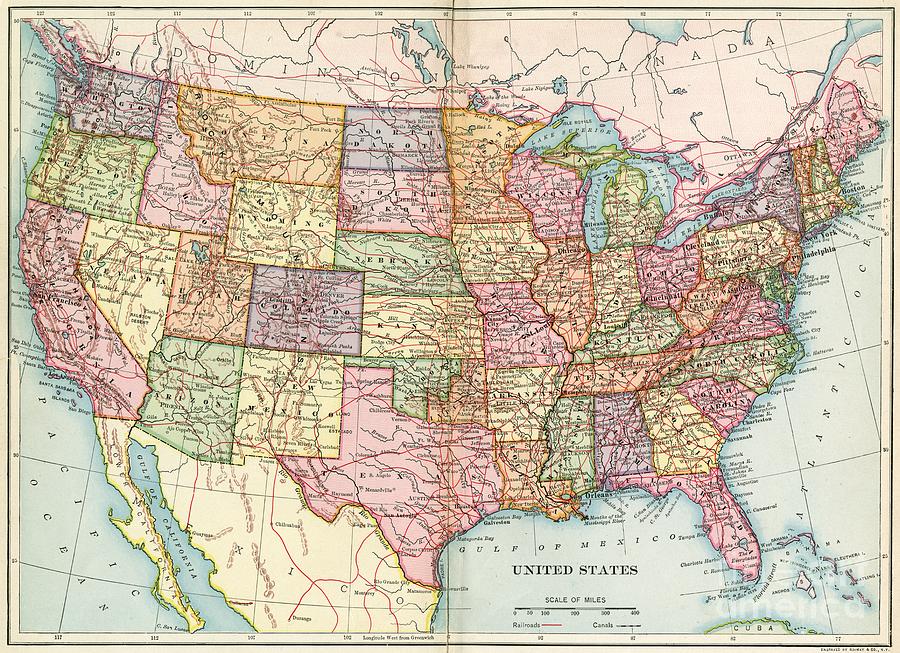 United States Map, 1905 Drawing by Granger - Fine Art America