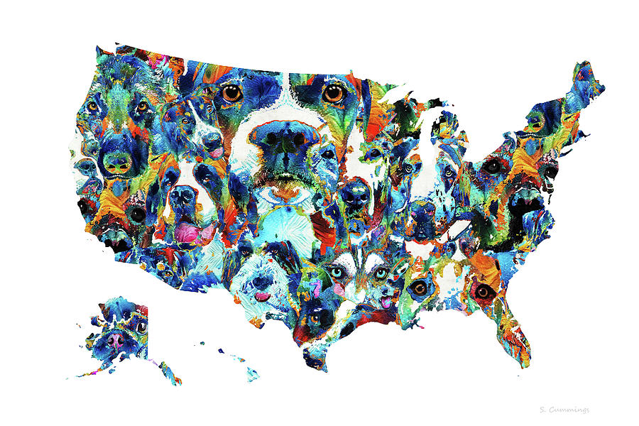 United States Map - Dog Nation - Sharon Cummings Painting by Sharon Cummings