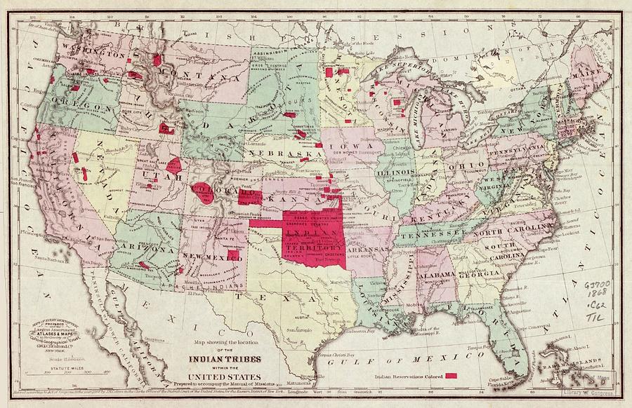 United States Map of Indian Tribes, 1868 Drawing by Linda Howes - GW ...