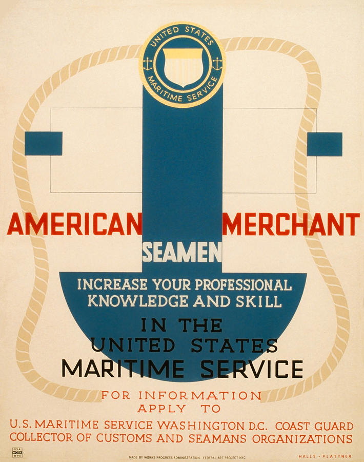 United States Maritime Service Recruiting - Circa 1938 WPA Mixed Media by War Is Hell Store