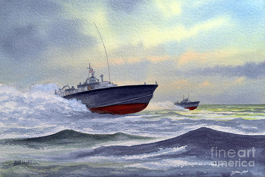 Wwii Painting - United States Navy Patrol Torpedo Boats  by Bill Holkham