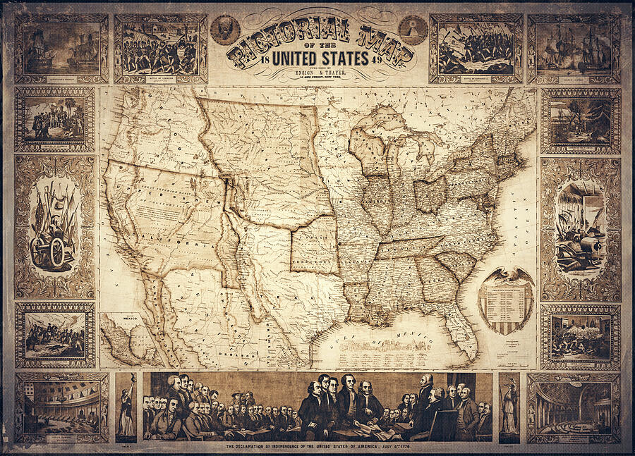 United States of America Vintage Pictorial Map 1849 Sepia Photograph by ...