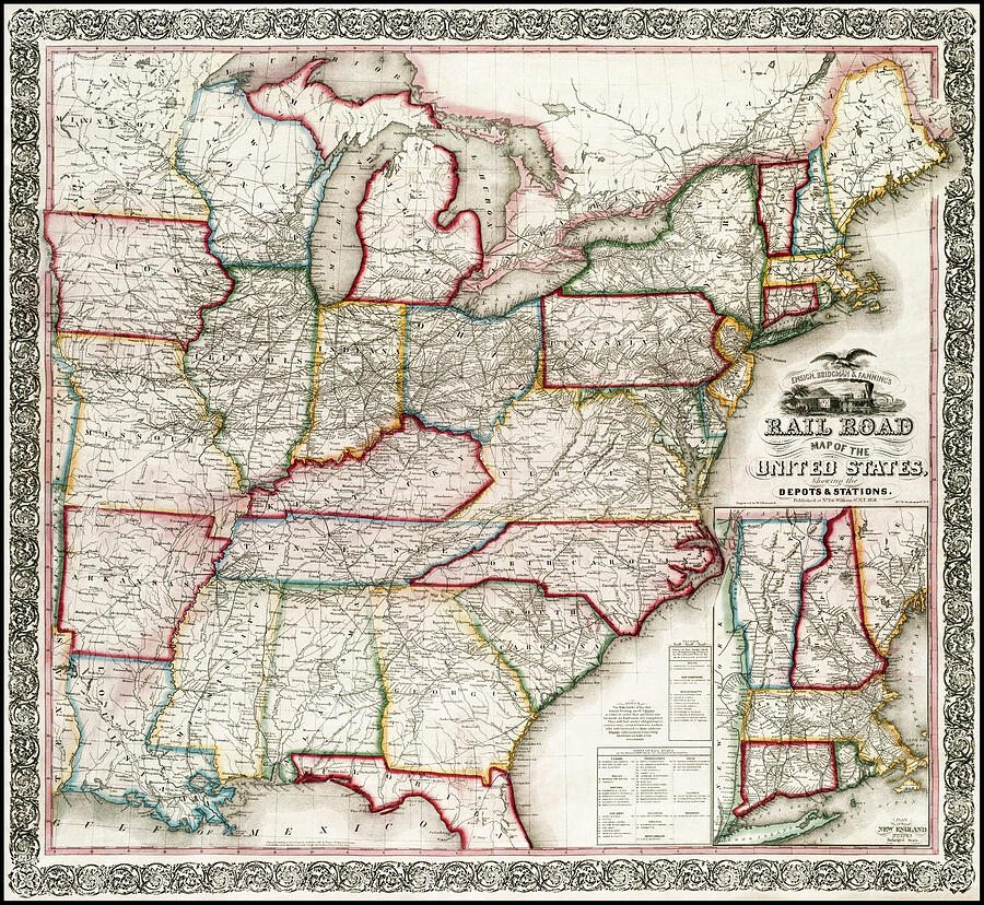 United States of America Vintage Railroad Map 1859 Photograph by Carol ...