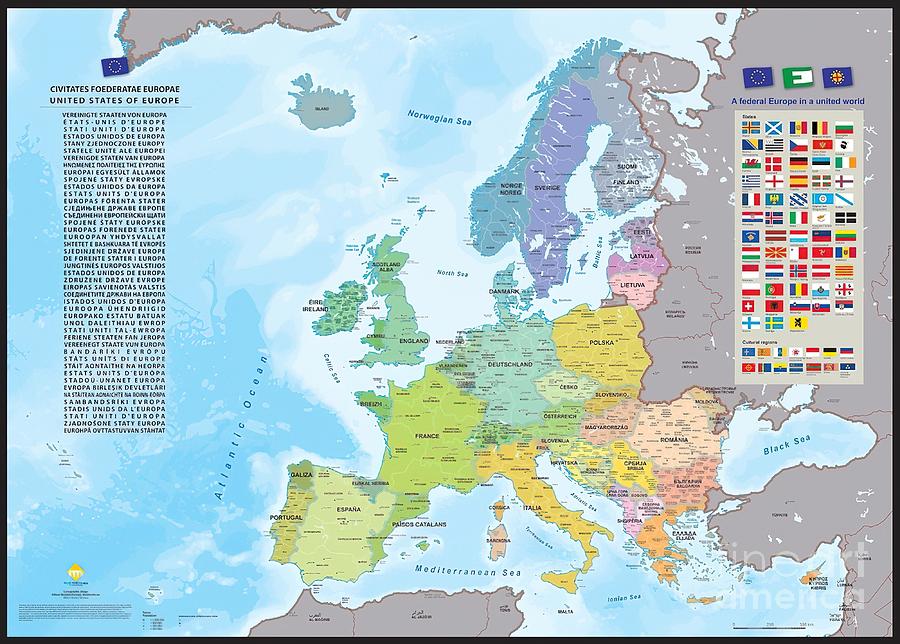 United States of Europe Map of federal Europe Painting by Craig Leanne ...