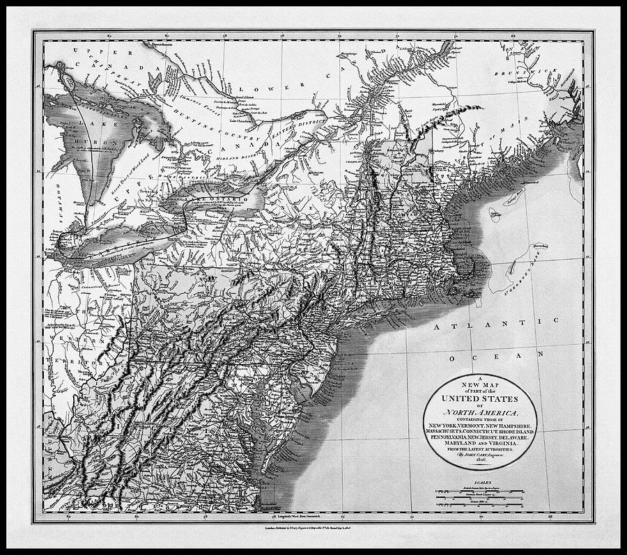 United States of North America Vintage Map 1806 Black and White