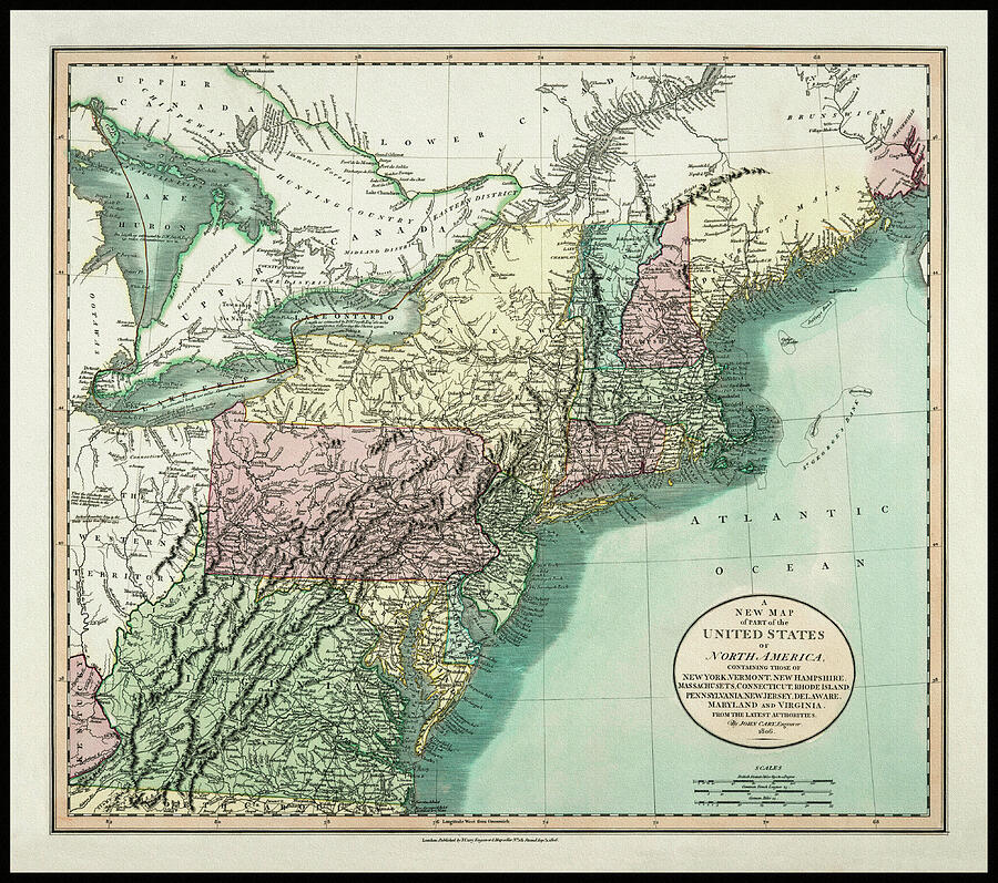 United States of North America - United States Of North America Vintage Map 1806 Carol Japp 