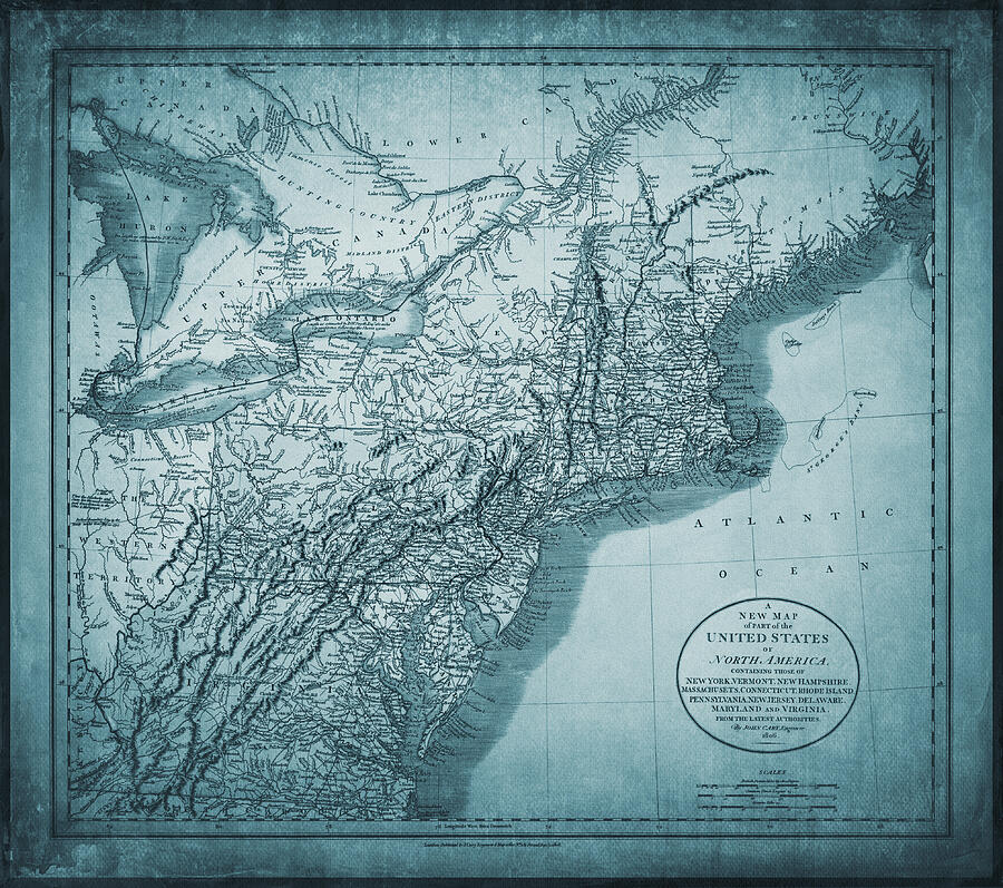 United States of North America - United States Of North America Vintage Map 1806 Ocean Blue Carol Japp 
