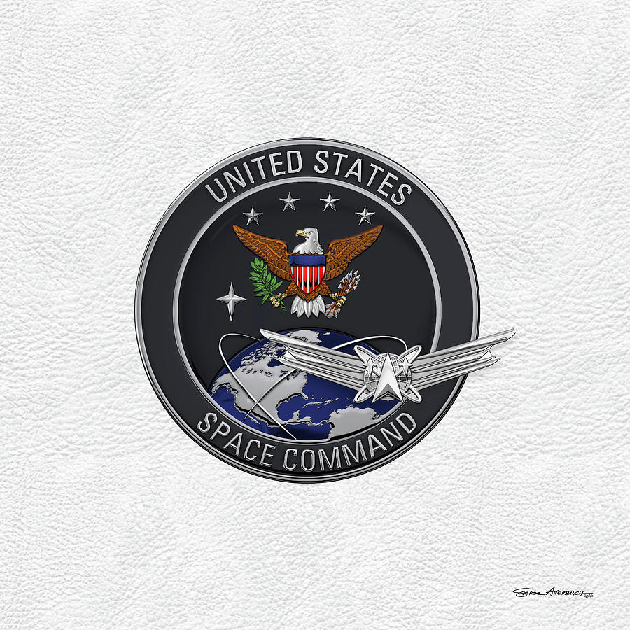 Military Digital Art - United States Space Command Emblem with Space Operations Badge over White Leather by Serge Averbukh