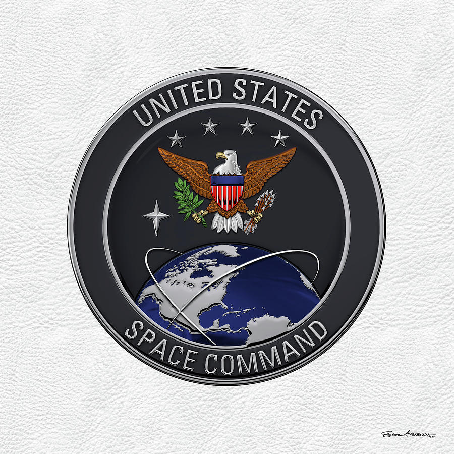 United States Space Command -  U S S P A C E C O M  Emblem over White Leather Digital Art by Serge Averbukh