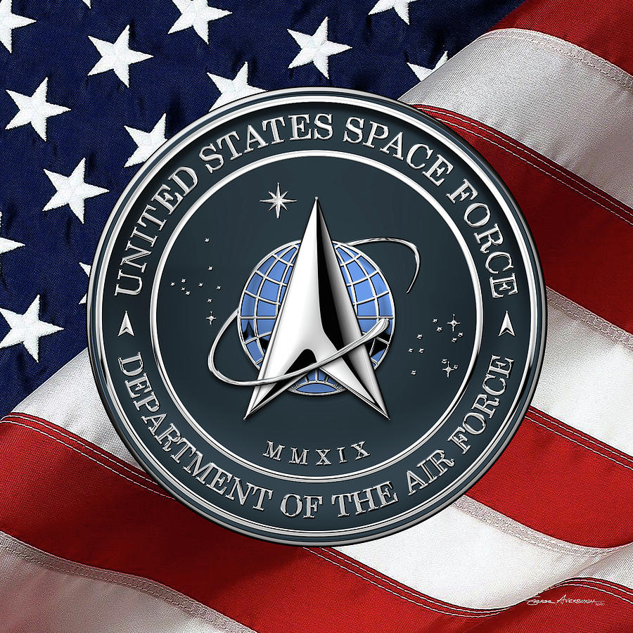 United States Space Force -  U S S F  Seal over American Flag Digital Art by Serge Averbukh