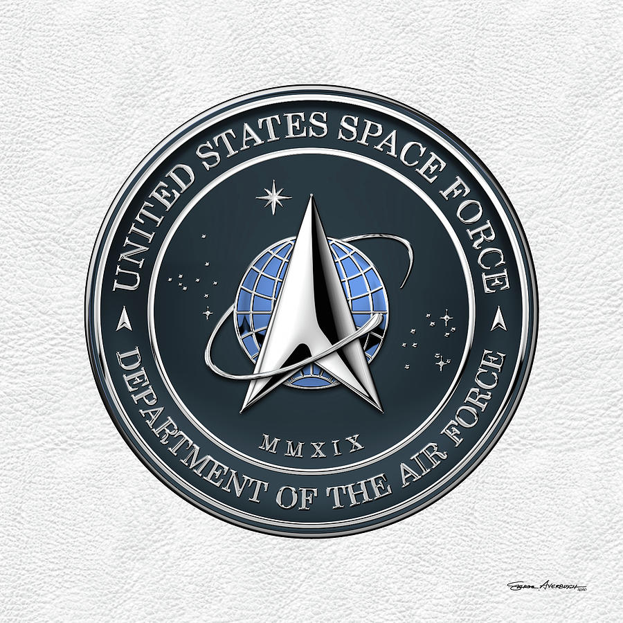 United States Space Force -  U S S F  Seal over White Leather Digital Art by Serge Averbukh