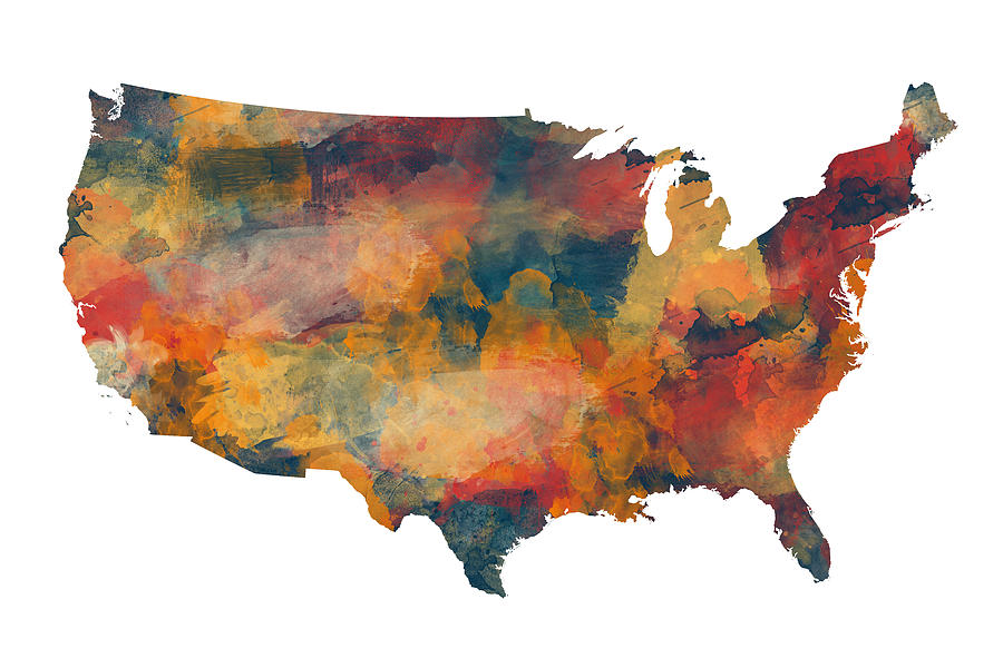 United States Watercolor Map Digital Art by Alexios Ntounas