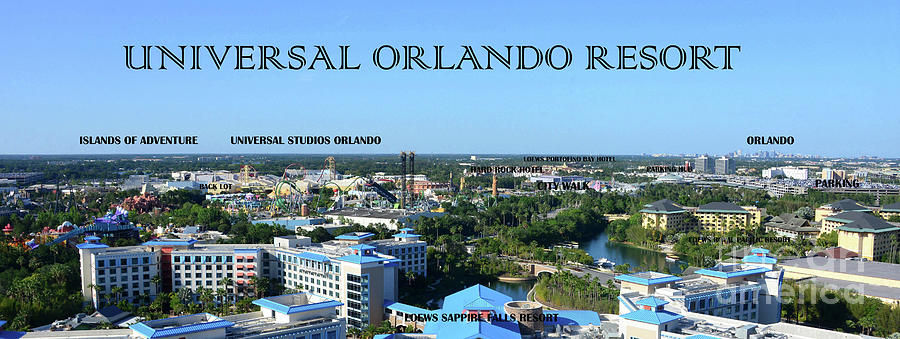 Universal Orlando panoramic and place names Photograph by David Lee Thompson
