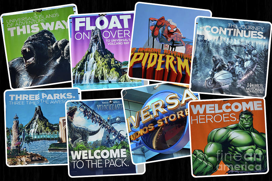 Universal Studios Florida attractions collage Mixed Media by David Lee Thompson