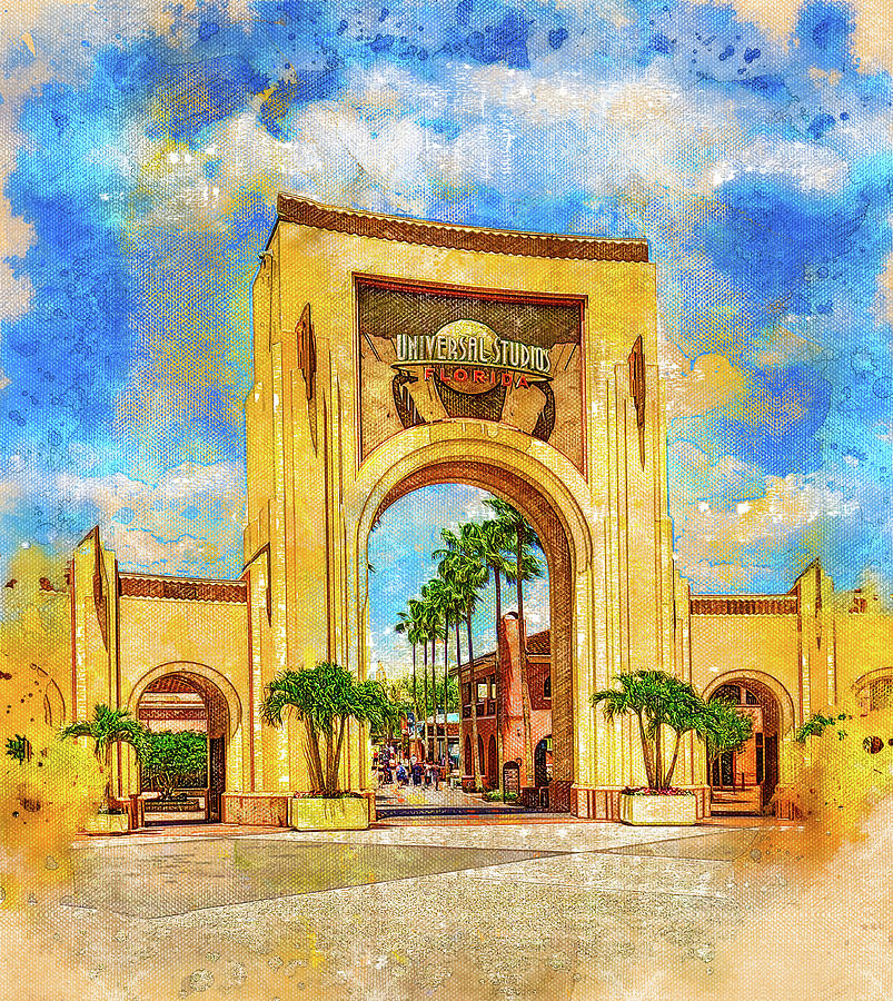 Universal Studios Florida entrance - digital painting Digital Art by Nicko Prints