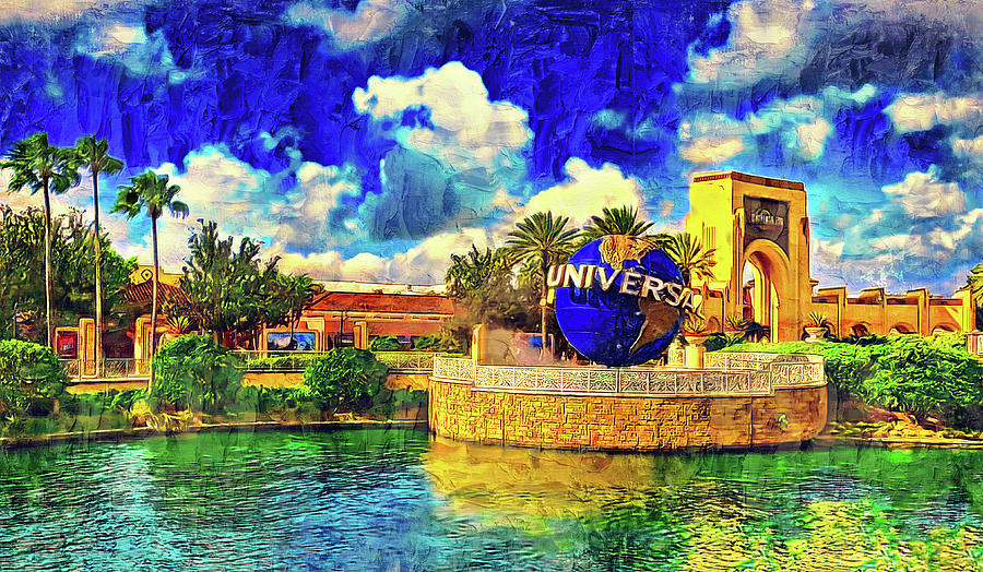 Universal Studios Florida globe at the entrance - oil painting Digital Art by Nicko Prints