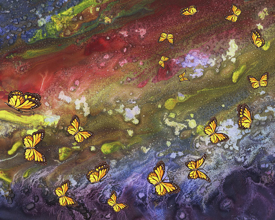 Universe Of Butterflies Watercolor Galaxy Painting by Irina Sztukowski