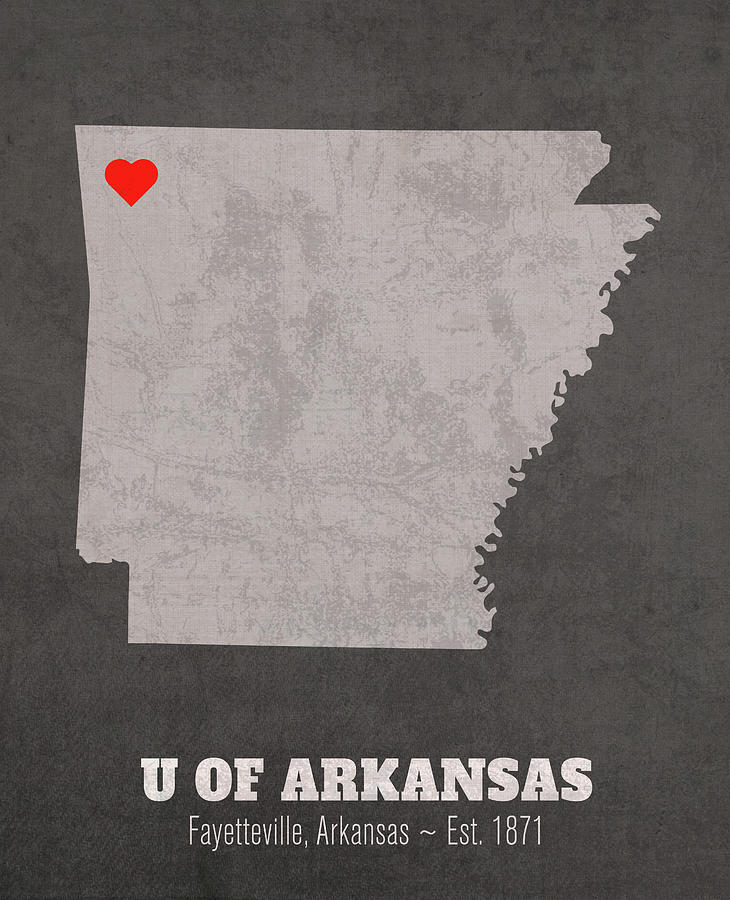 University Of Arkansas Mixed Media - University of Arkansas Fayetteville Arkansas Founded Date Heart Map by Design Turnpike