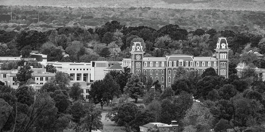University of Arkansas Old Main Black and White Landscape Panorama Photograph by Gregory Ballos
