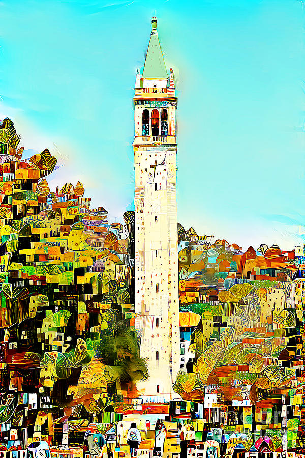 University of California Berkeley Sather Tower The Campanile in Whimsical Colors 20220228 v2 Mixed Media by Wingsdomain Art and Photography