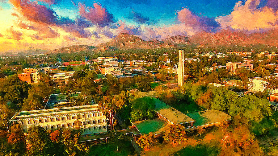 University of California, Riverside, aerial of the campus - digital painting Digital Art by Nicko Prints