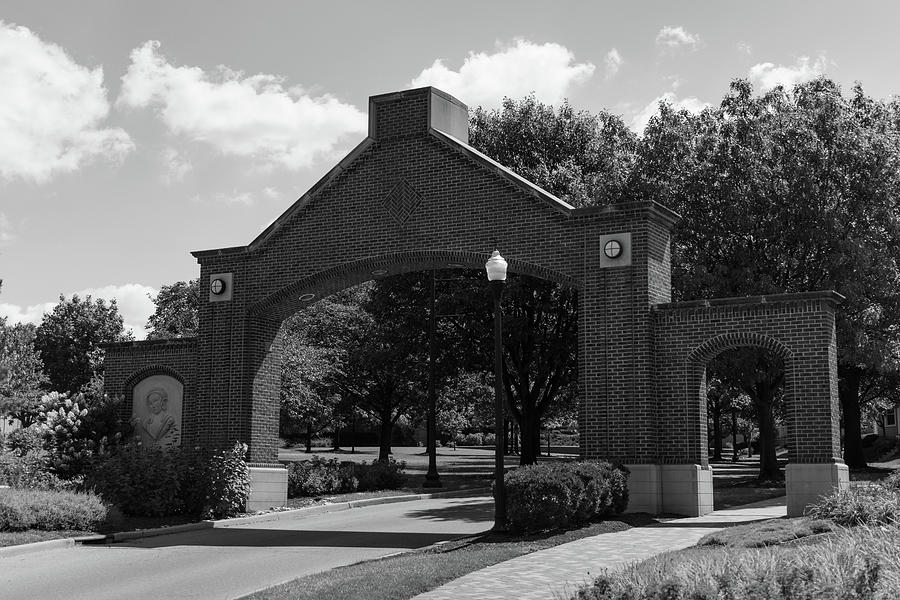 University of Dayton arch entrance in black and white Photograph by Eldon McGraw