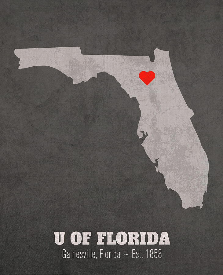 University Of Florida Mixed Media - University of Florida Gainesville Florida Founded Date Heart Map by Design Turnpike