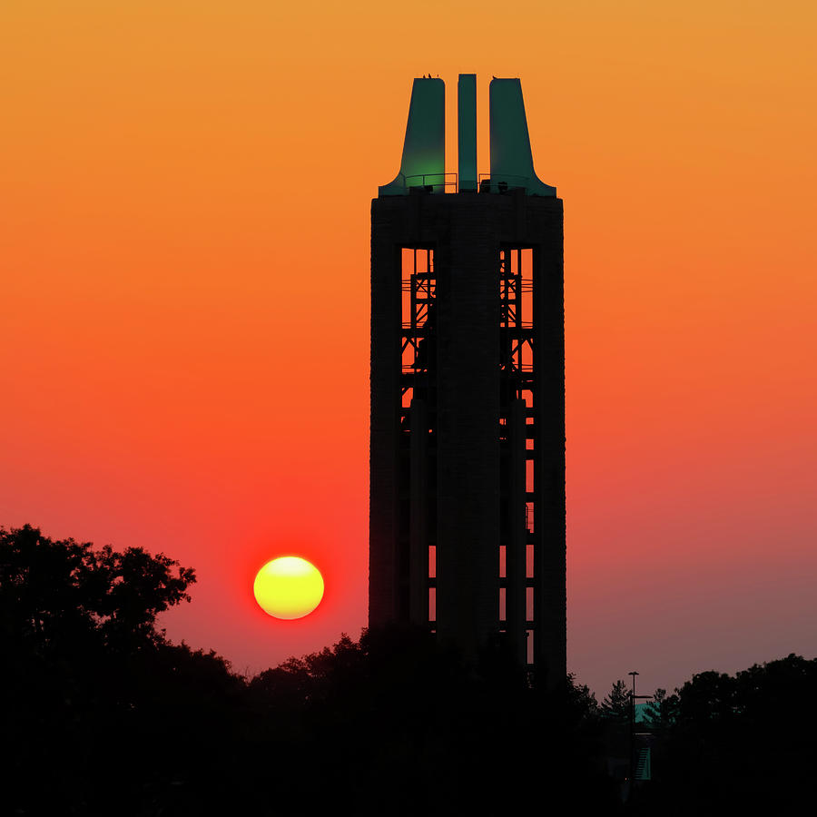 University Of Kansas Photograph - University of Kansas Campanile Tower Sunrise 1x1 by Gregory Ballos