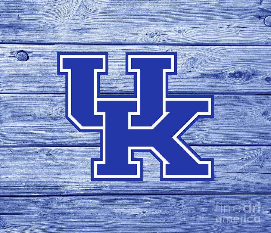 University Of Kentucky Wildcats Logo On Blue Rustic Barn Boards Digital Art