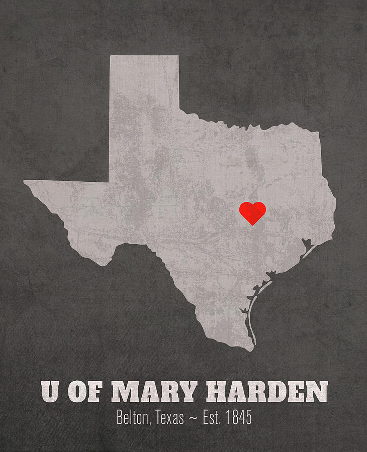 Map Mixed Media - University of Mary Harden Baylor Belton Texas Founded Date Heart Map by Design Turnpike