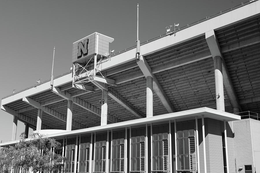 University of Nebraska Memorial Stadium in black and white Photograph by Eldon McGraw