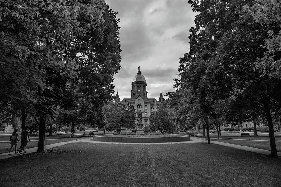 University of Notre Dame Golden Dome in black and white Photograph by Eldon McGraw