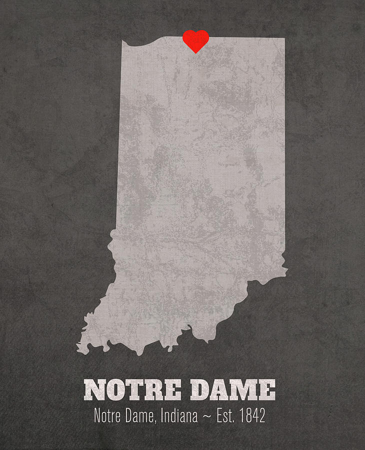 University Of Notre Dame Mixed Media - University of Notre Dame Indiana Founded Date Heart Map by Design Turnpike